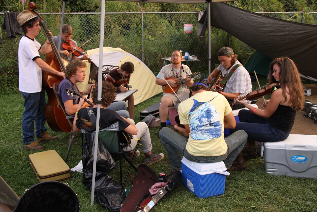 Informal group jam with guitars and fellow players