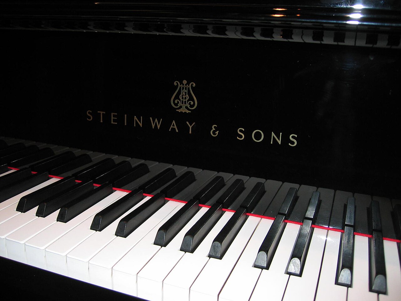 Close view of black and white piano keys on a keyboard