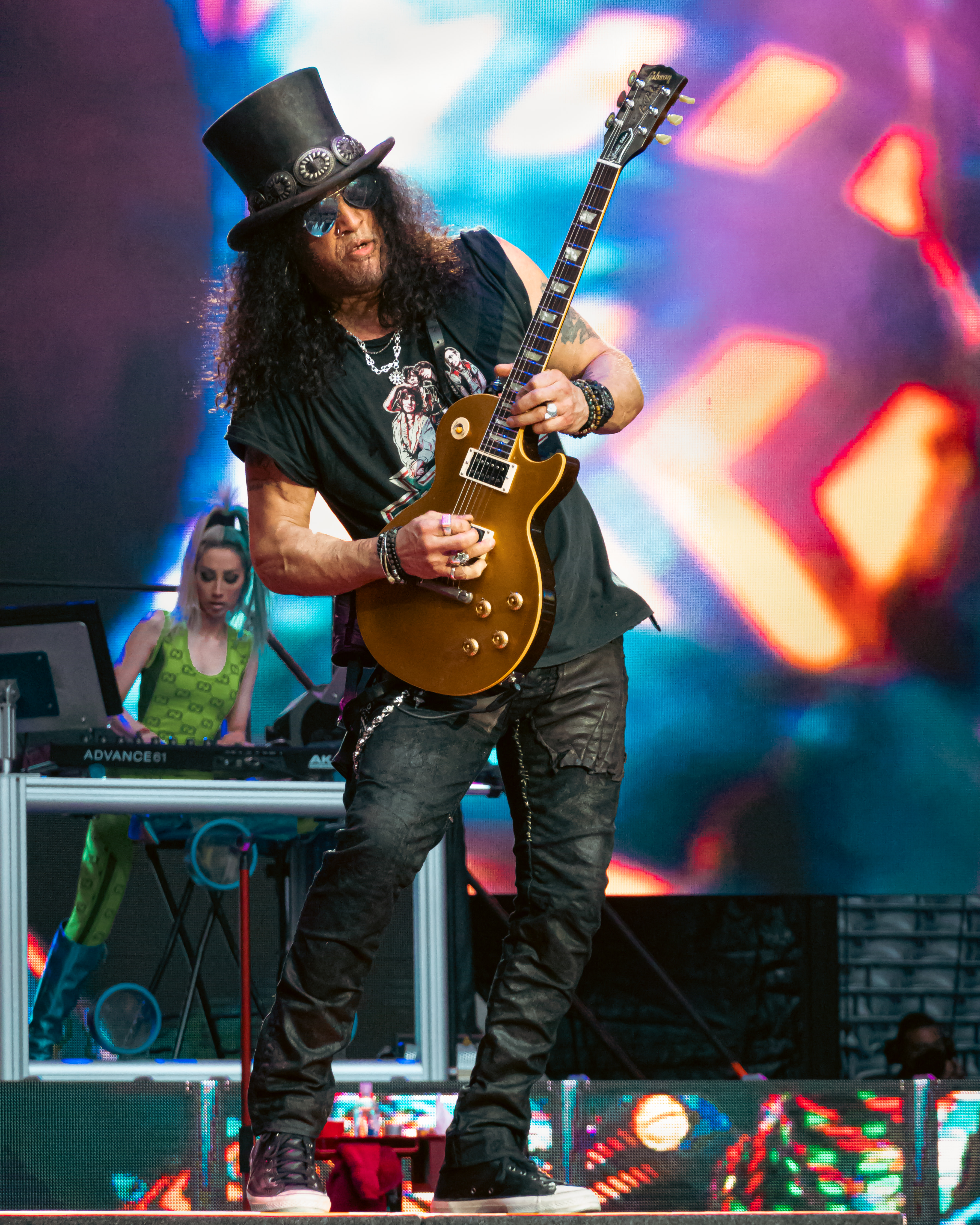 Slash performing live with Guns N' Roses in London, July 2022