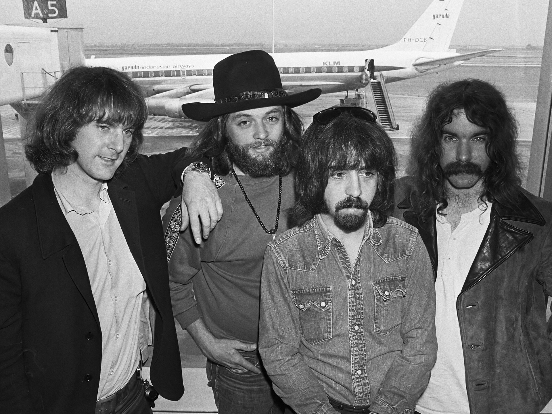 The Byrds with Clarence White at Schiphol Airport in June 1970